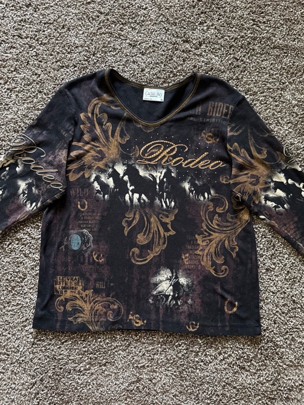 Cactus Black and Gold Rodeo Graphic Long Sleeve Tee